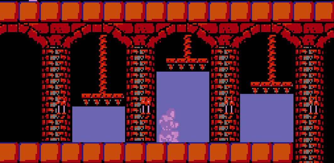 The stompers' zones of terror. Note that collision is based on the lower-right corner of Simon's sprite.