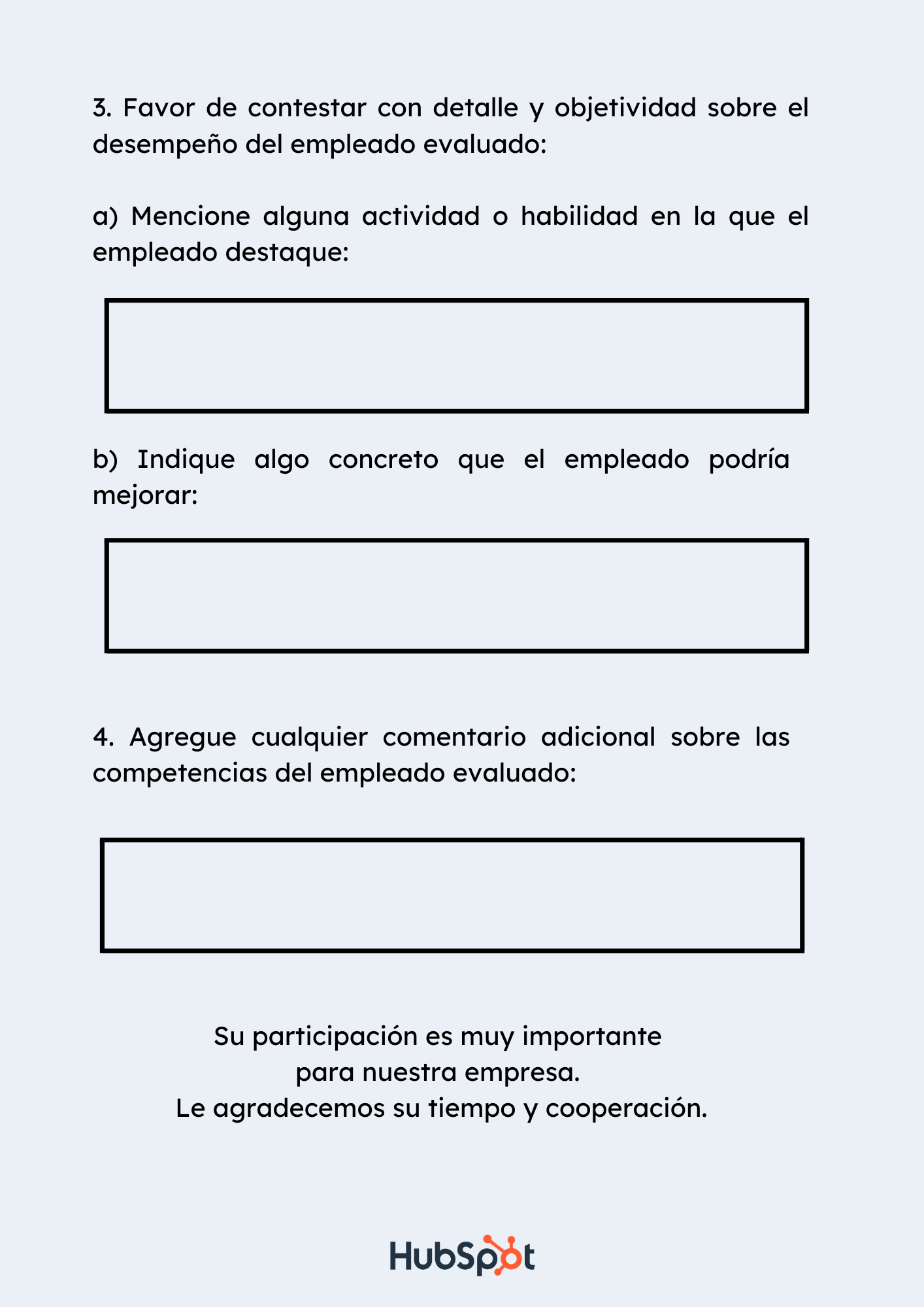 Preguntas abiertas para formato de evaluación 360