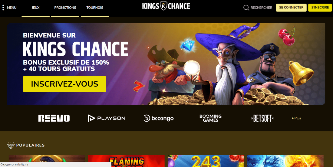 Page d'accueil de Kings Chance Casino