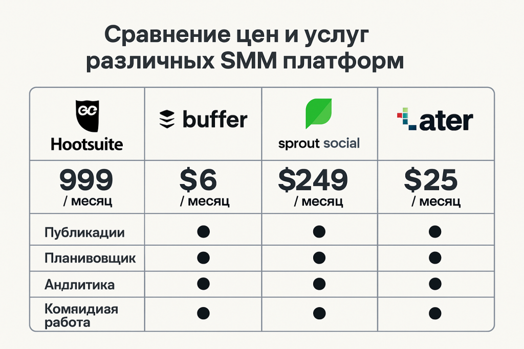 Сравнение цен и услуг различных SMM платформ