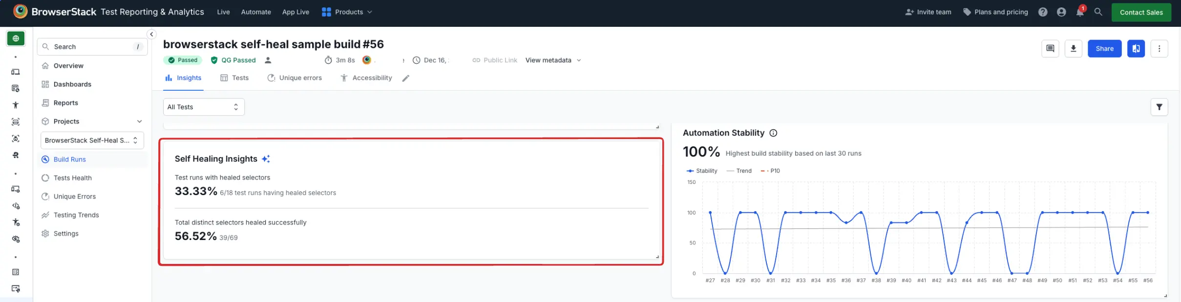Self-heal insights widget